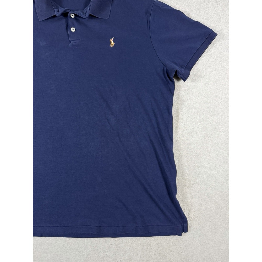Polo Ralph Lauren Custom Slim Fit Polo Shirt Mens XL Blue Cotton Mesh Brown Pony - Picture 7 of 16